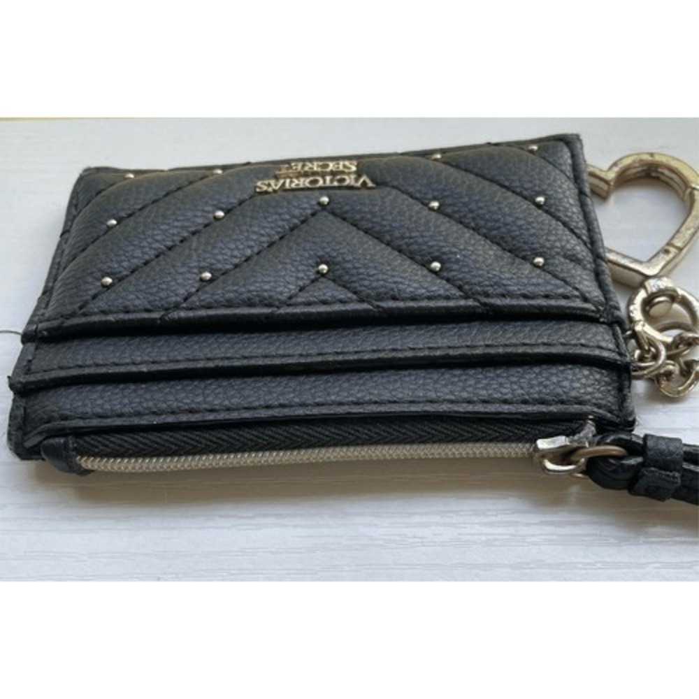 Victoria's Secret Gold Metallic Chevron Wallet & Black‎ Studded Card Case Set - Picture 7 of 11